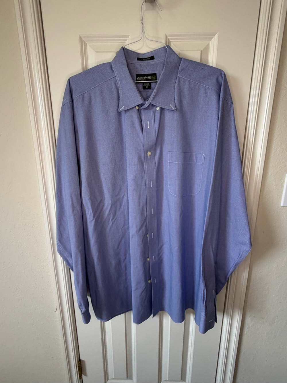 Eddie Bauer Men’s Light Blue and White Checked Button-Down Shirt